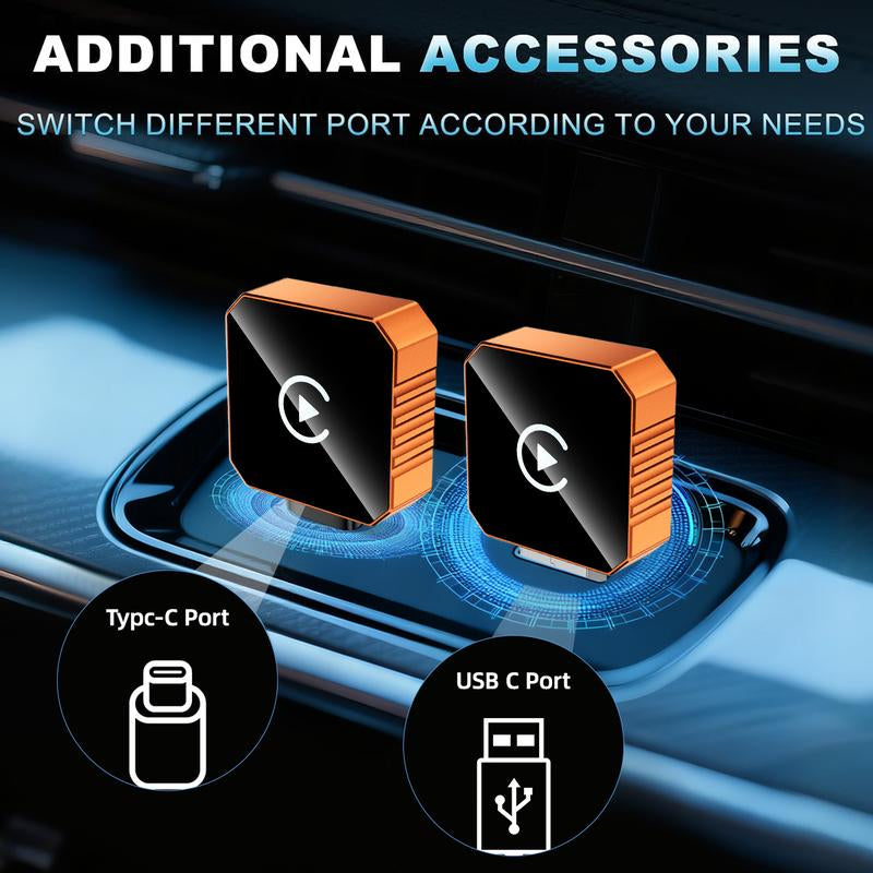 【Yurnlv】 New 2026 Carplay Wireless Carplay Adapter for Iphone/Android, Orange,Fast Connection, No Delay, Hands-Free Calls, Wireless Adapter, Electronic Charger, Carplay Adapter