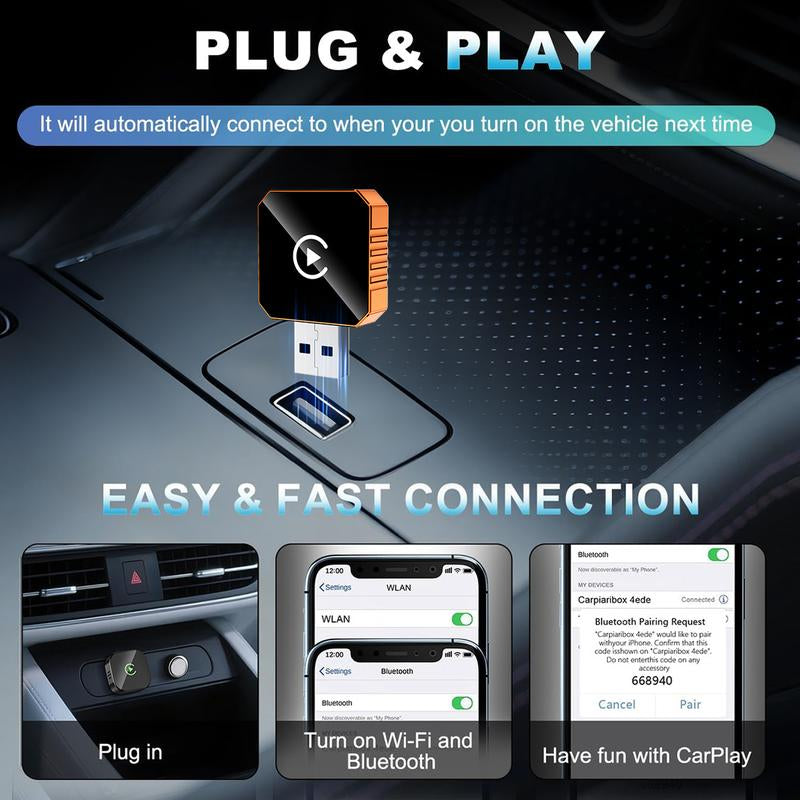【Yurnlv】 New 2026 Carplay Wireless Carplay Adapter for Iphone/Android, Orange,Fast Connection, No Delay, Hands-Free Calls, Wireless Adapter, Electronic Charger, Carplay Adapter