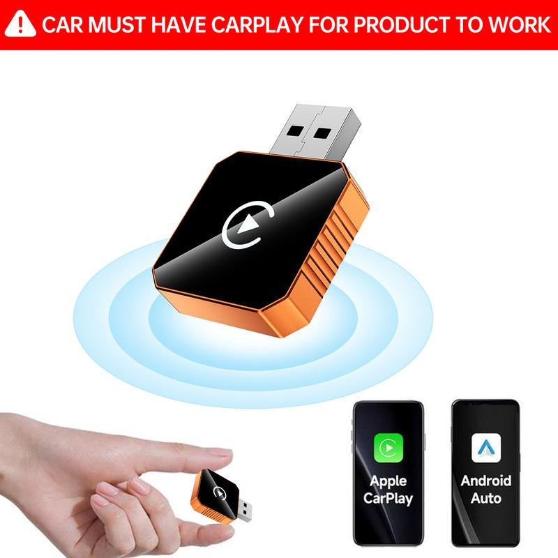 【Yurnlv】 New 2026 Carplay Wireless Carplay Adapter for Iphone/Android, Orange,Fast Connection, No Delay, Hands-Free Calls, Wireless Adapter, Electronic Charger, Carplay Adapter