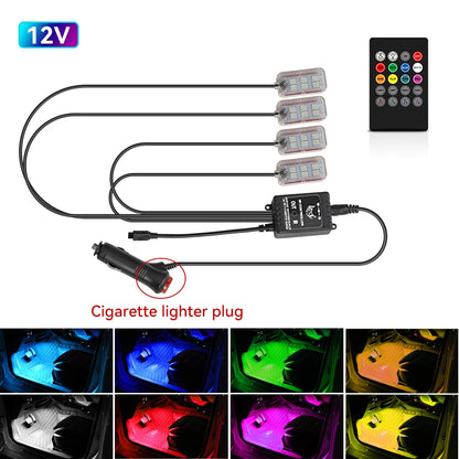 Transform Your Car's Interior with LED Ambient Foot Strip Lighting Kit - Remote & Music Control RGB Decorative Lamp