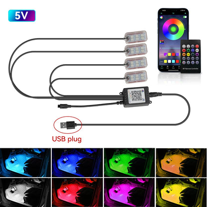 Transform Your Car's Interior with LED Ambient Foot Strip Lighting Kit - Remote & Music Control RGB Decorative Lamp