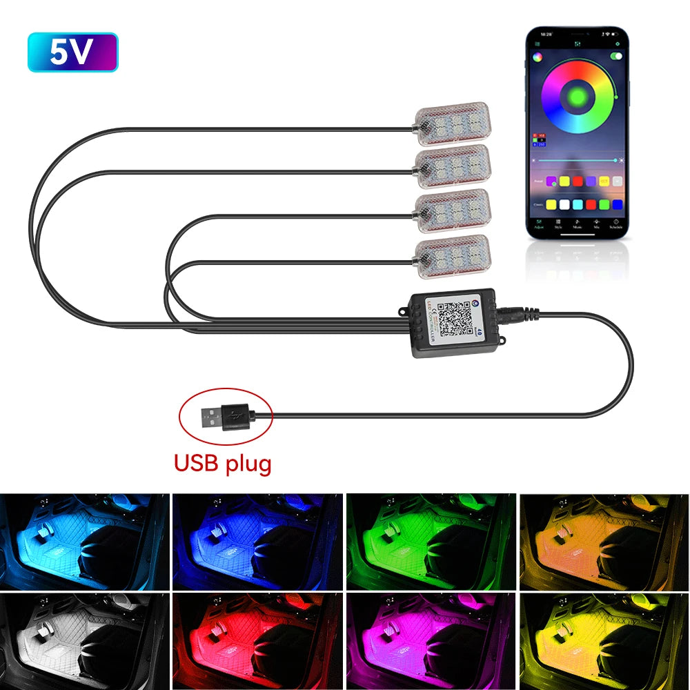 Transform Your Car's Interior with LED Ambient Foot Strip Lighting Kit - Remote & Music Control RGB Decorative Lamp
