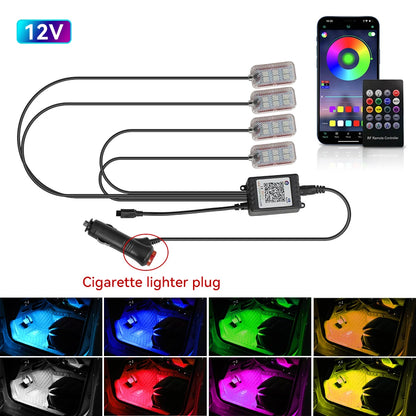 Transform Your Car's Interior with LED Ambient Foot Strip Lighting Kit - Remote & Music Control RGB Decorative Lamp