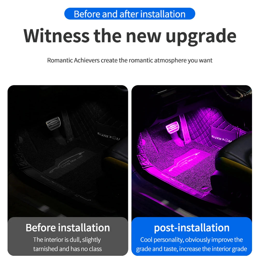 Transform Your Car's Interior with LED Ambient Foot Strip Lighting Kit - Remote & Music Control RGB Decorative Lamp