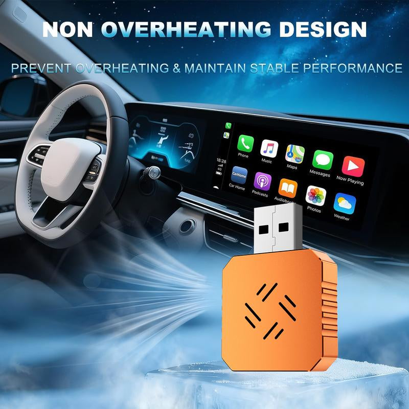 【Yurnlv】 New 2026 Carplay Wireless Carplay Adapter for Iphone/Android, Orange,Fast Connection, No Delay, Hands-Free Calls, Wireless Adapter, Electronic Charger, Carplay Adapter
