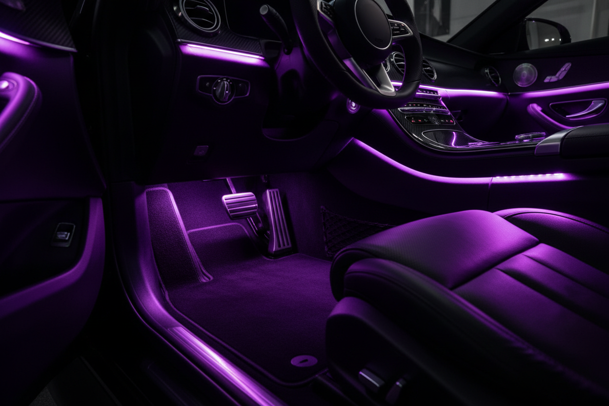 Purple LED car interior foot lights