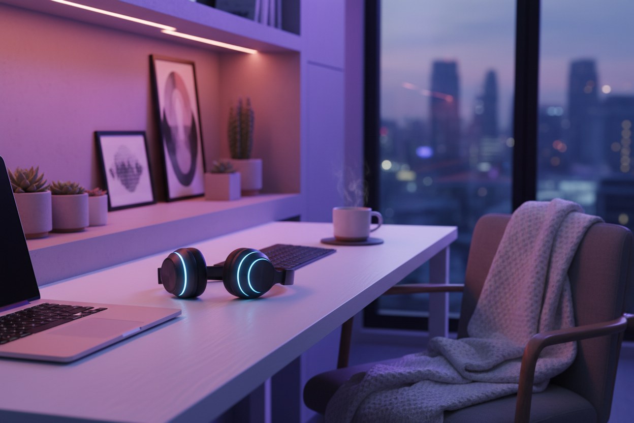 using everyday tech like ambient lights and headphones on